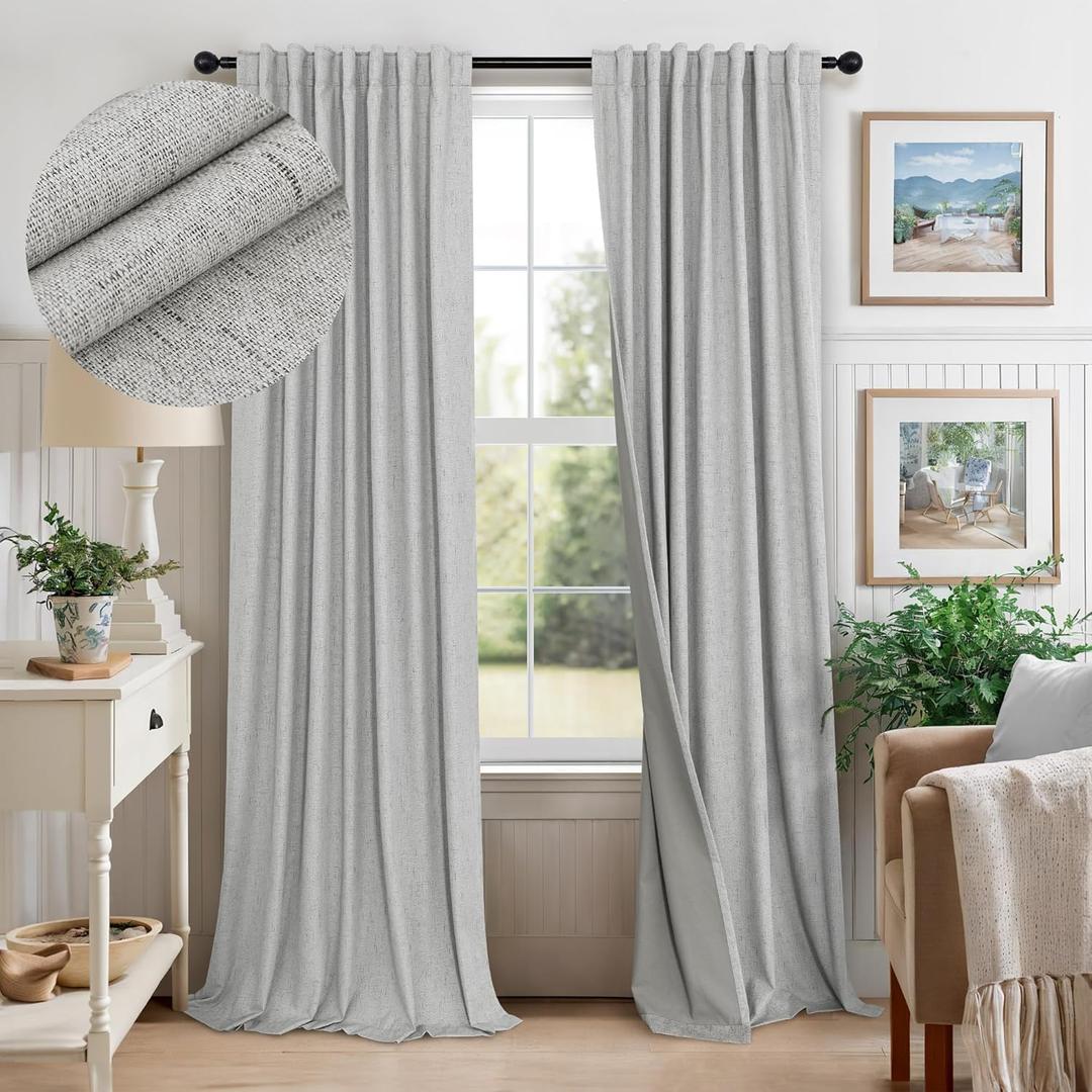 Light Grey Blackout Curtains 84 Inch Length 2 Panels for Dining Room Darkening Curtain for Bedroom Gray Linen Textured Black Out Sunblock Light Blocking Long Drapes for Living Room Patio Door Back Tab, 52"W x 84"L (Pack of 2), Light Grey