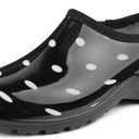DKSUKO Waterproof Garden Shoe for Women Outdoor Slip-On Rain Boots Short Ankle Work Shoes and Garden Clogs with Comfort Insole (8, Black and Big White Dot)