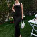 Women's Elegant Sleeveless Square Neck Bodycon Ruched Long Evening Party Dress (Black)