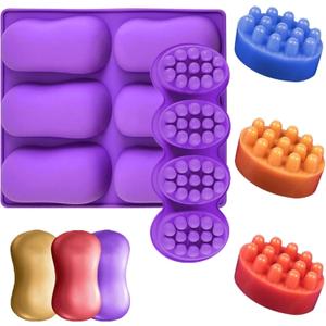 Silicone Soap Molds, different Cavities Soap Mold with Different Shapes, Perfect for Soap Making, Handmade Cake Chocolate Desserts Biscuit Pudding Teacake Jelly 2 Pack - Massage Bar