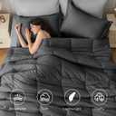 JOLLYVOGUE Full Comforter Set, Ultra-Soft Bed in a Bag Full Size 7 Pieces, Oeko-TEX Certified Bedding Set with Down Alternative Comforter, Sheets, Pillowcases & Shams, Dark & Light Grey