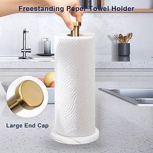Brushed Gold Paper Towel Holder,Stainless Steel Paper Towel Holder for Kitchen Roll Organize, Standard or Jumbo-Sized Roll Paper, Countertop Roll Dispenser with Marble Base