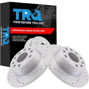 TRQ Rear Brake Rotor Set G Coated Slotted Drilled Solid Compatible with 2019-2024 Volkswagen Jetta 2022-2023 Taos