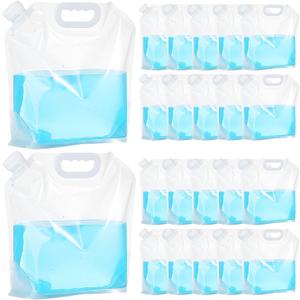 Zubebe 20 Pcs x 1.3 Gallon Collapsible Water Emergency Container Bag 26 Gallon Freezable BPA Free Food Grade Clear Plastic Storage Foldable Bottle for Camping Riding