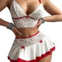 Avidlove Lingerie Sets for Women Sexy Lingerie for Women Naughty Lace Mini Skirt Maid Costume (Medium, White)
