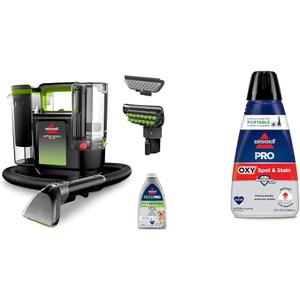 BISSELL Little Green Max Pet SmartMix Portable Carpet and Upholstery Deep Cleaner, 38572 + Bissell Professional Spot and Stain + Oxy Portable Machine Formula, 32 oz, Single, 32 Fl Oz