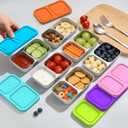 SOPHICO Stainless Steel 2 compartments Containers, Reusable Snack Containers with Silicone Lids Lunch Box for Meal Prep Food Storage On-the-Go Snacking(6 pack)