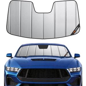 Pigenius Windshield Shade for Ford Mustang 2015-2023 with Rearview Mirror Mounted Camera, Custom Front Window Sunshade - Safeguard