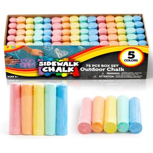 JOYIN 75 Pcs Sidewalk Chalk Set in 15 Packs, 5 Colors, Non-Toxic Jumbo Washable Chalk for Toddlers 1-3, Painting for Outdoor Art, School Supplies, Classroom Must Haves
