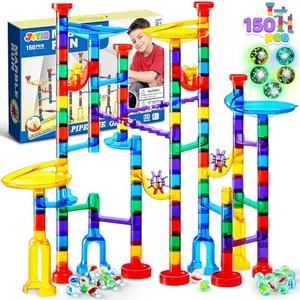 JOYIN 150Pcs Glowing Marble Run- Construction Building Blocks Toys with 5 Glow in The Dark Glass Marbles, STEM Educational Building Block Toy, Birthday Gifts, Easter Basket Stuffers