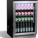 20 Inch Under Counter Beverage Fridge with Glass Door, Beverage Refrigerator Cooler 120 Can,Built in or Freestanding,Fast Cooling,Quiet 39 dBs,Blue LED Light Cooler for Bar, Home, Office