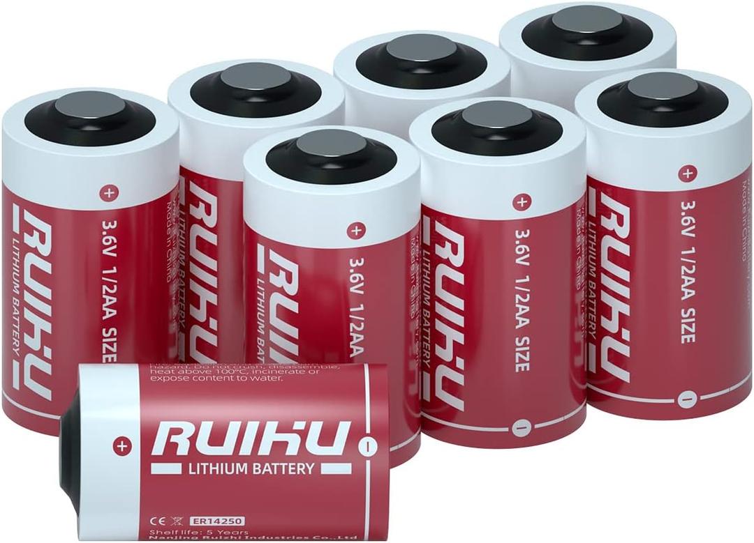 8 Pack ER14250 LS14250 3.6V Lithium Battery, 1/2AA Size 1200mAh Lithium Thionyl Chloride Battery(Li-SOCl2) CE/ROHS/UN38.3 Certified, Non-Rechargeable(ER14250-8 Count/T Type)