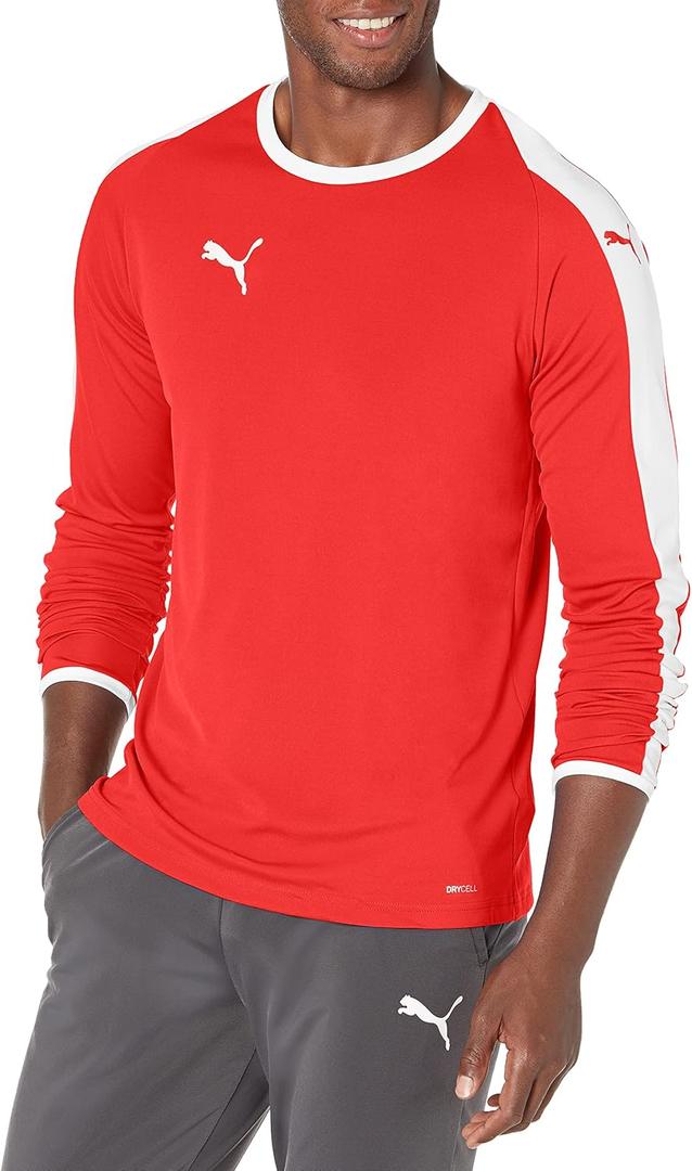 PUMA Men's Liga Long Sleeve Jersey (Medium, Red/White)
