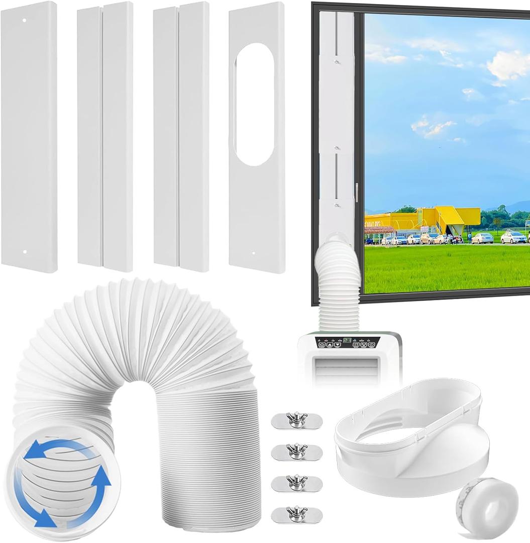 Portable Air Conditioner Window Vent Kit with 80" Length Hose, Adjustable Window Seal with 5.9 Inch Diameter for Ducting Universal Portable AC Seal Panel for Horizontal & Vertical Window