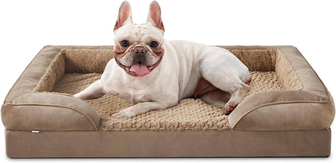 INVENHO Orthopedic Medium Dog Beds for Medium Dogs, Waterproof, Egg-Crate Foam Dog Couch Bed with Washable Removable Cover, Waterproof Lining and Nonskid Bottom (M (28"x 23"x 6.5"), Brown)