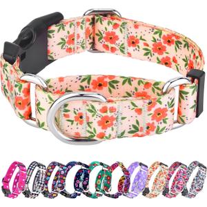 Hikiko Floral Dog Collar for Small Medium Large Dogs, Adjustable Nylon Flower Martingale Collars with Quick Release Buckle (Creamy Natural, S)