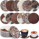 Hushee 12 Pcs Cowhide Coasters Round Natural Leather Cowhide Drink Coasters for Tea Cup Living Room Office Desk Decoration