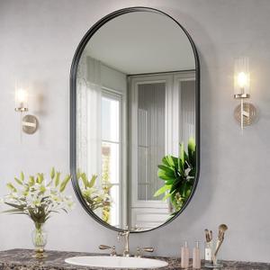 Oval Mirror, 20"33" Black Bathroom Mirror, Oval Mirror for Bathroom, Black Vanity Mirror for Wall, Entryway, Living Room, Wall Mount Mirrors Hangs Vertical or Horizontal