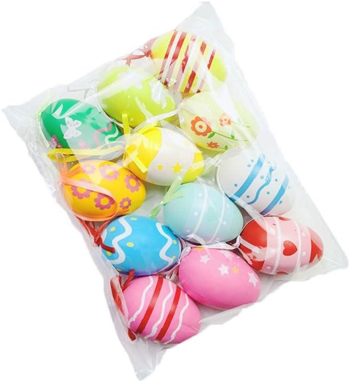 12Pcs Easter Hanging Eggs Colorful Plastic Easter Eggs Easter Hanging Ornaments Easter Decoration, Easter Egg Treefor Easter Decoration