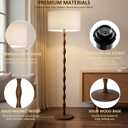 65" Mid-Century Wavy Walnut Wood Floor Lamp with Linen Drum Shade, Cream
