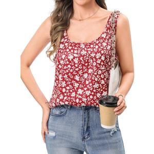 Totatuit Women Silk Satin Tank Tops Dressy Scoop Neck Camisole Sleeveless Blouses Shirts Casual Summer Tank (Red, S)