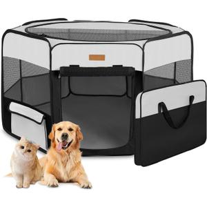 Akinerri Portable Dog Playpen, Foldable Pet Play Pen for Puppy Cat, Black