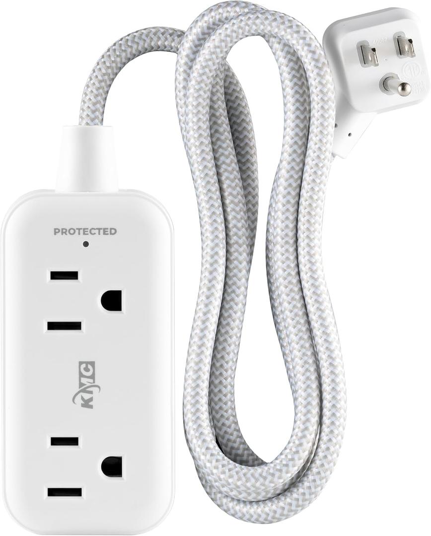 KMC 2-Outlet Mini Surge Protector Power Strip, 1 USB-C & 2 USB-A Ports, 245J Surge Protection, 5ft Braided Cord, 3-Prong Low-Profile Flat Plug, UL/ETL Certified, White