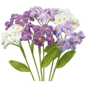 GhuaH 6 Pcs Crochet Flowers Bulk Forget Me Not Crochet Flower Gifts Purple Handmade Crocheted Flowers Bouquet DIY Home Decor for Mother's Day Birthday Wedding Women Moms Wives Friends