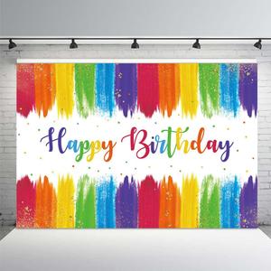 MEHOFOND 7x5ft Paint Rainbow Happy Birthday Backdrop Art Party Colorful Confetti Graffiti Wall Gold Glitter Splatter Decoration Photography Background Banner for Kids Photo Booth Props
