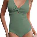 GRAPENT One Piece Swimsuit Women Padded Twist Knot Cut Out Adjustable Straps Bathing Suits Beach Modest Swimming Suits (Small, Iceberg Green)