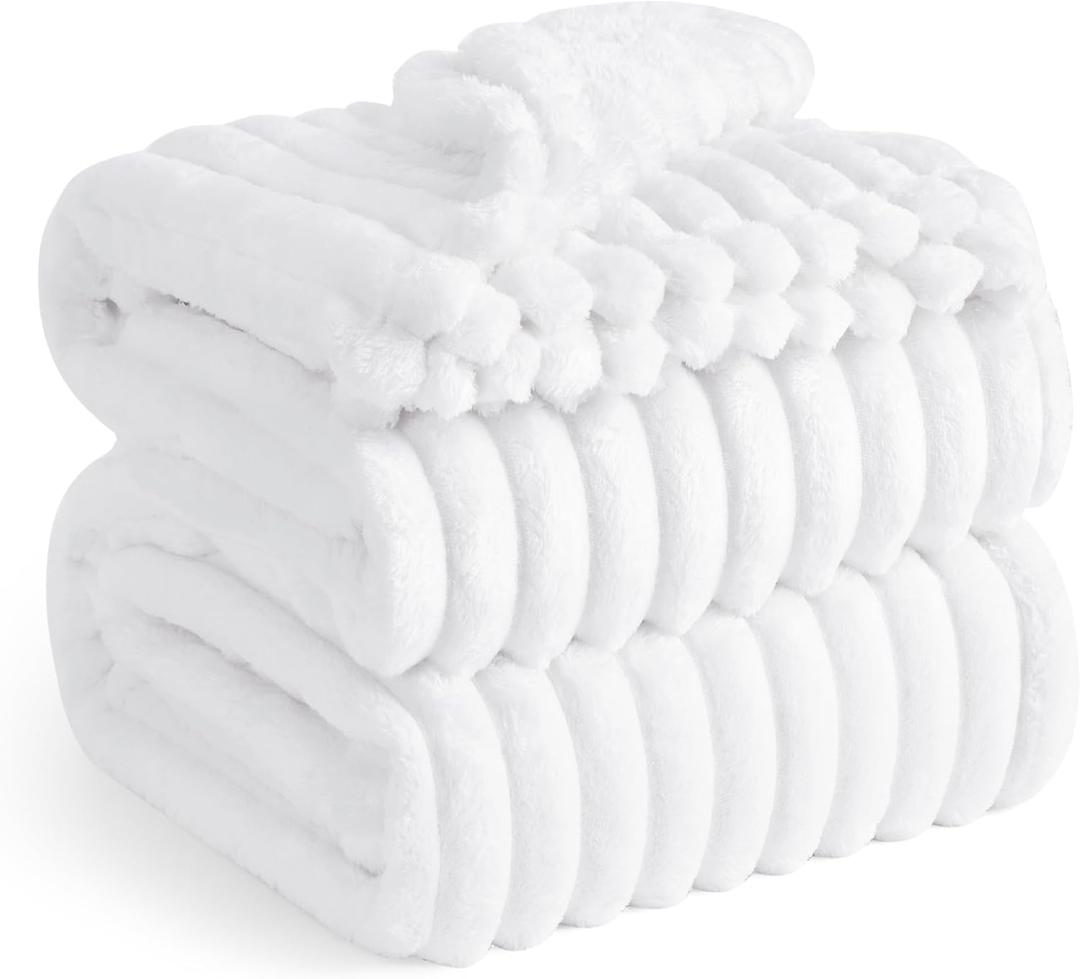 Bedsure Queen Blanket for Couch - GentleSoft Cozy Soft Blankets for Women, Cute Small Fleece Throws for Girls, White, 90x90 Inches