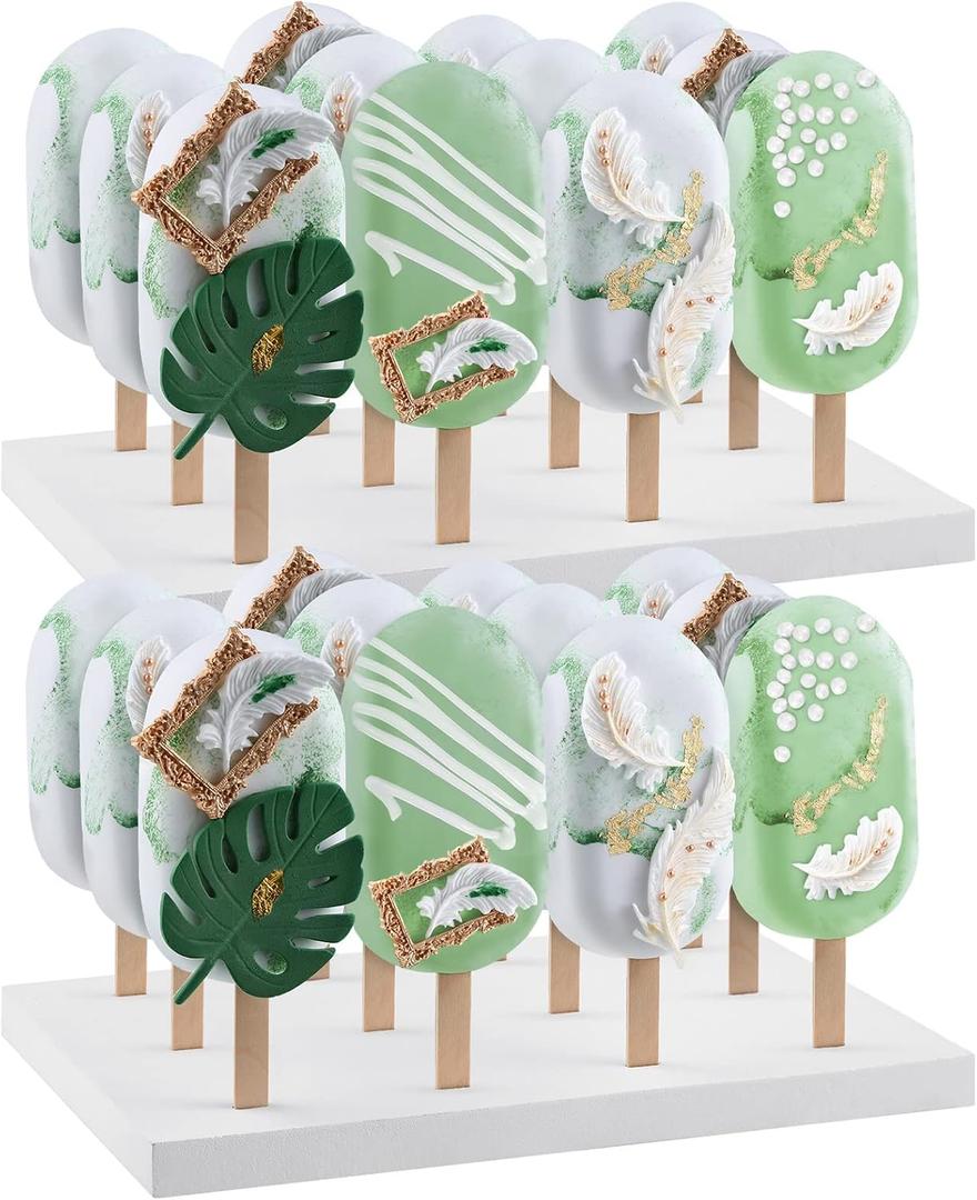 Qunclay 2 Pcs Wooden Cakesicle Stand Display 12 Count Candy Sticks Holder Rectangle Rustic Cake Stands for Dessert Table Ice Cream Lollipop Holder for Wedding Birthday Holiday Party