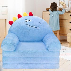 Toddler Chair Comfy Toddler Couch: 2-in-1 Kids Chairs Kids Sofa Fold Out for Girls and Boys 1-3 Years Old, Deepblue Dinosaur