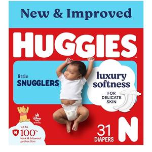 Huggies Size Newborn Diapers, Little Snugglers Baby Diapers, Size Newborn (up to 10 lbs), 31 Count, Set of 2