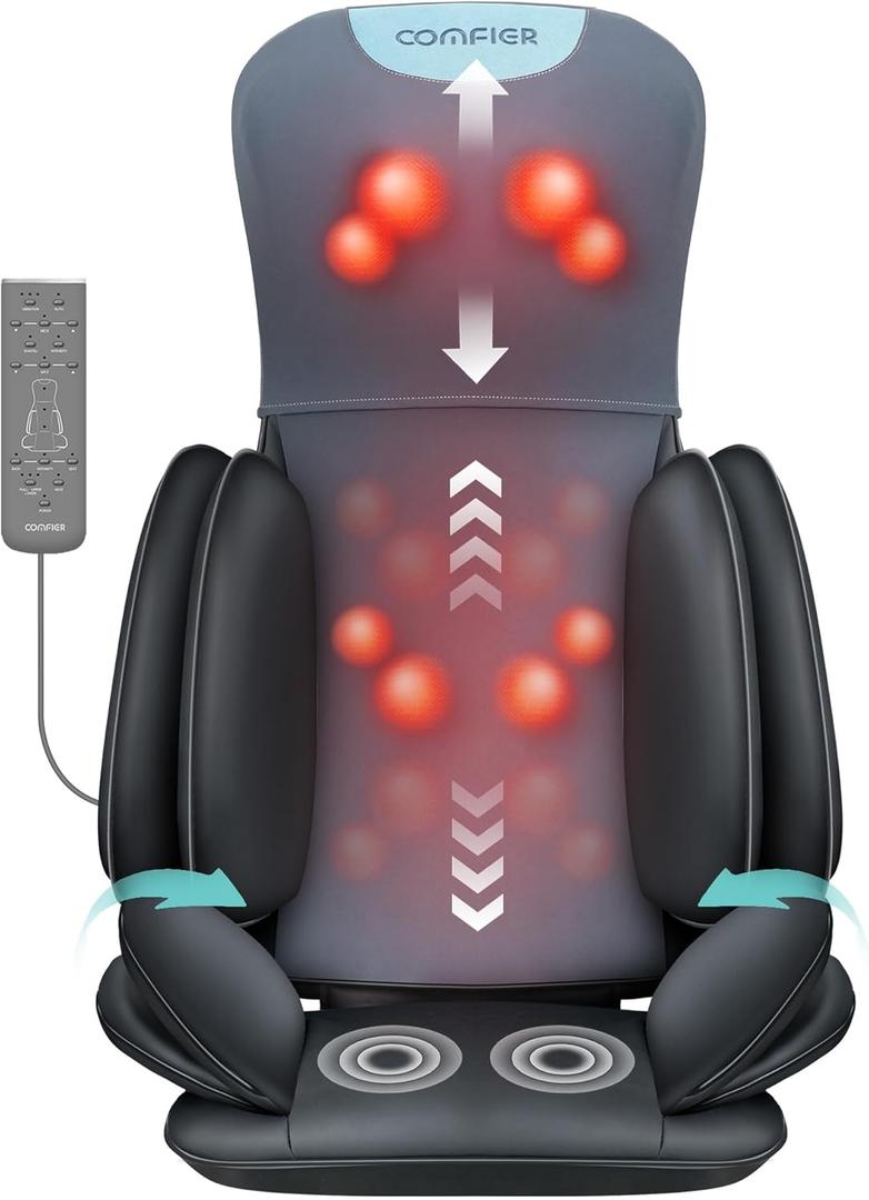 COMFIER Shiatsu Neck & Back Massager with Heat, Full Back Coverage Massage Chair Pad with 4D Kneading & Adjustable Neck Nodes, Waist & Hip Compression, Mother Day Gift for Mom