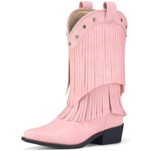 Rollda Girls Cowboy Boots with Tassel, Fringe Cowgirl Boots, Snip Toe, TPR Outsole, Kids Western Boots Stylish & Comfortable for All-Seasons, Toddler/Little Kid/Big Kid, 12