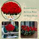 50 PCS Fake Red Roses, Artificial Red Flowers Bulk Realistic Silk Faux Rose with Stems for Wedding Decoration Anniversary Bridal Bouquet DIY Floral Arrangement Romantic Home Decor Gifts