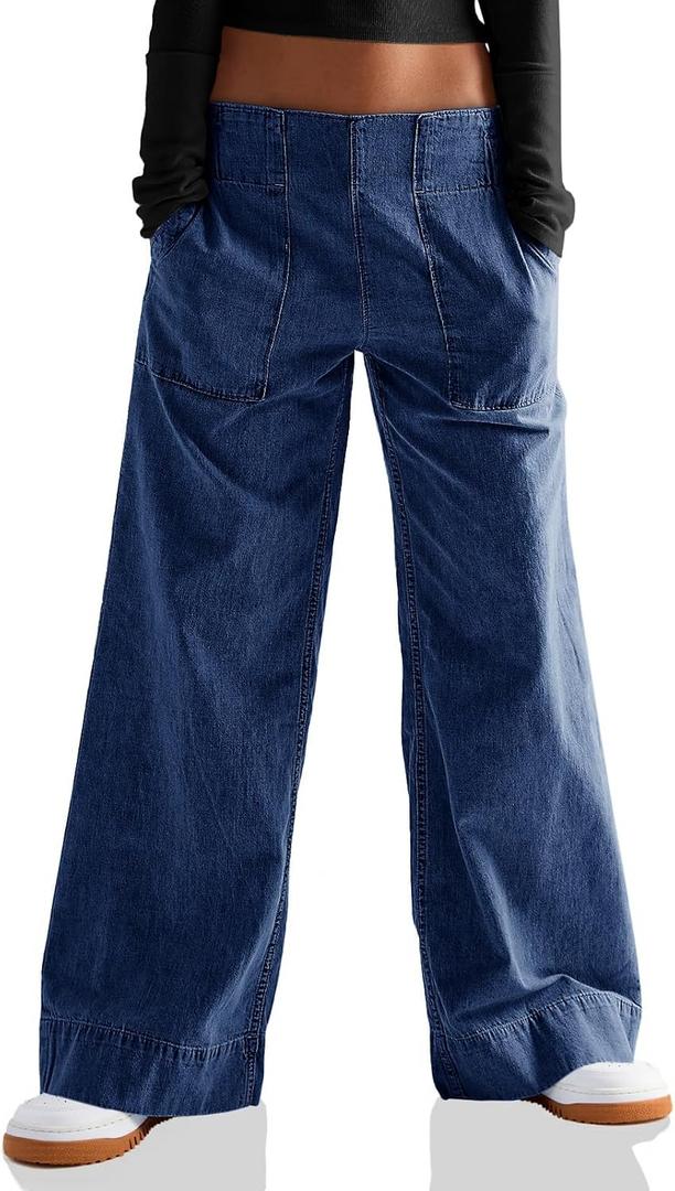 Cicy Bell Womens Wide Legs Baggy Jeans Elastic High Waisted Casual Loose Boyfriend Denim Pants with Pockets, 6