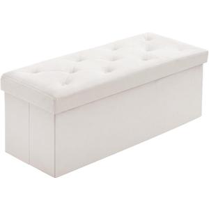 BRIAN & DANY 43 Inches Folding Storage Ottoman Bench, Velvet Ottoman with Storage for Living Room, Long Shoes Bench, Flannelette Footrest Benches Seat (White)
