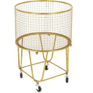 Deco 79 Metal Storage Cart Deep Set Metal Mesh Laundry Basket with Wheels, 16L x 16W x 24.95H, Gold (18" x 18" x 25")