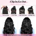 ALXNAN Clip in Long Wavy Synthetic Hair Extension 24 Inch Black 4PCS Thick Hairpieces Fiber Double Weft Hair for Women
