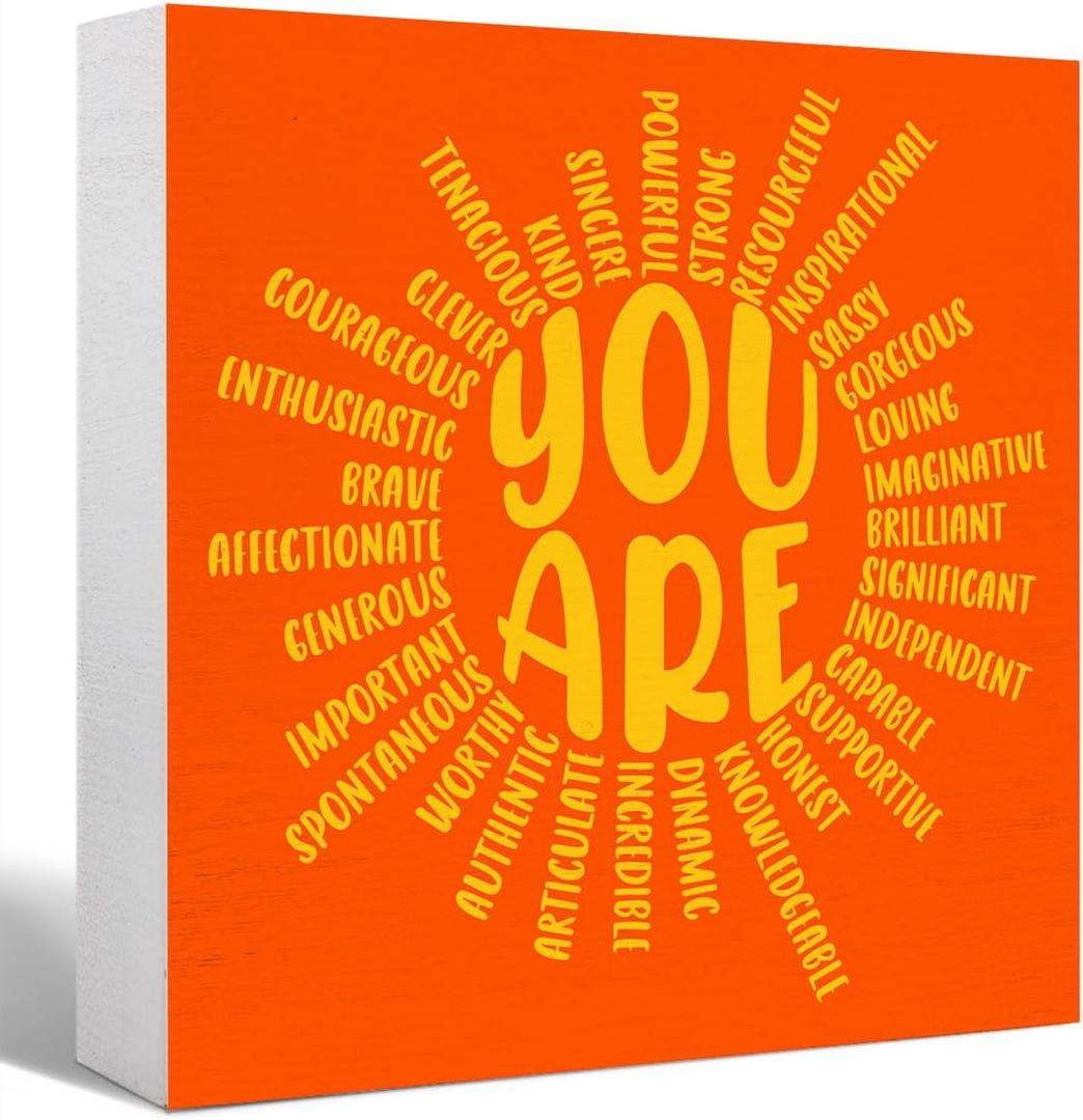 Inspirational Wood Box Sign You Are Sun Wooden Block Signs Motivational Quote Desk Dcor for Home Office Bedroom Table Dcor-Orange Positive Desk Decor