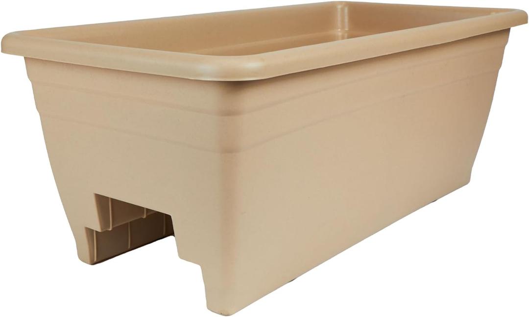 The HC Companies Deck Railing Planter Box w/Removable Drain Plugs - Lightweight & Weatherproof Plastic Flower Box - Balcony Planters for Railing and Fence (24, Sandstone)