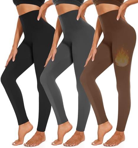 3 Pack Fleece Lined Leggings Women High Waisted Warm Winter Yoga Pants for Women Thermal Running Workout Leggings, S/M