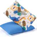 TILLYOU Toddler Pillowcases 13 x 18 Travel Pillow Case 2 Pack, Kids Pillowcases Machine Washable with Envelope Closure, Animal Geometry & Blue