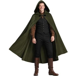 Medieval Hooded Cloak Halloween Renaissance Cape with hood Wizard Costume Sorcerer Cosplay Witch (Green)