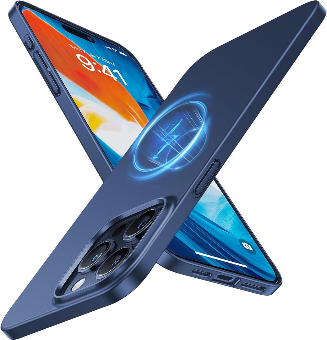 TORRAS Magnetic Slim-Fit for iPhone 15 Pro Max Case, Ultra-Thin 15 ProMax Phone Case Compatible with MagSafe, Lightweight Anti-Scratch Matte Hard Phone 15 ProMax Case 6.7 inch OriginFit, Navy Blue