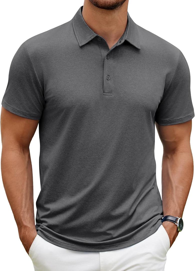 COOFANDY Men's Polo Shirt Golf Quick Dry Performance Short Sleeve Moisture Wicking Athletic Polo Collared Tennis T-Shirt (X-Large, Dark Gray)