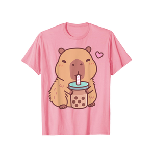 Cute Capybara Kawaii Anime Drinking Bubble Tea Lover Girls T-Shirt S