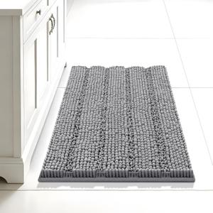 Bcoimo 24"17" Chenille Bath Mat  Non-Slip with Backing Bath Rug Ultra-Absorbent and Machine Washable Bathroom Mat Quick-Dry Design. Ideal for Bathroom and Tub Areas (1'5" x 2' (Rectangular), Grey)